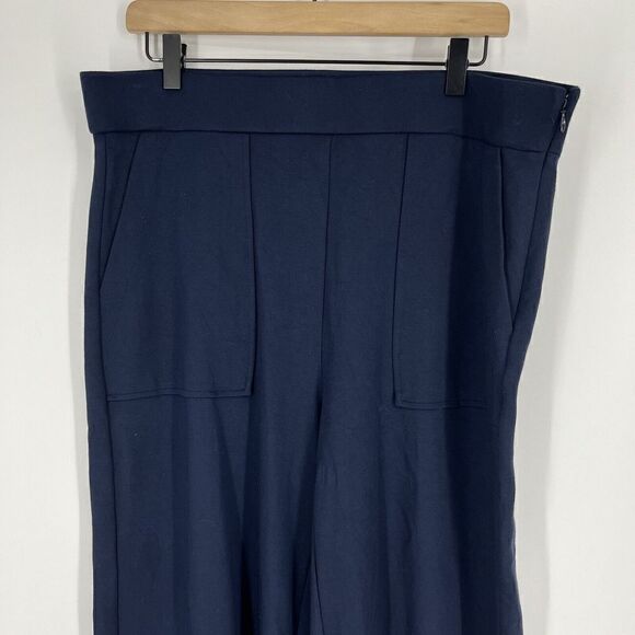 J Crew 365 Pants Size Large Womens Navy Side Zip Wide Leg Ponte Patch Pocket - Picture 2 of 9